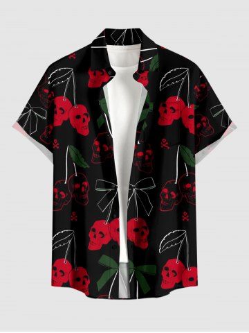 Plus Size Skulls Cherry Print Hawaii Button Pocket Shirt For Men - RED - 6XL