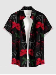 Skulls Cherry Print Hawaii Button Pocket Shirt For Men - Rouge S