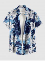 Tropical Leaf Flower Print Hawaii Button Pocket Shirt For Men -  