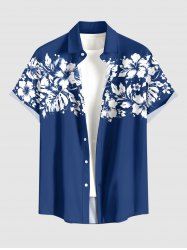 Hibiscus Flower Tropical Leaf Print Buttons Pocket Hawaii Shirt For Men -  