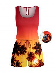 Coconut Tree Ombre Print Cinched Hawaii Romper - Orange Foncé XXS