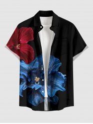 Two Tone Flower Print Hawaii Button Pocket Shirt For Men - Noir 5XL