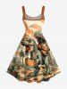 Dinosaur Cat Mountain Print Matching Hawaii Beach Outfit For Couples - Orange 