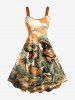 Dinosaur Cat Mountain Print Matching Hawaii Beach Outfit For Couples - Orange 