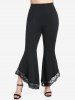 Daisy Flower Print Lace Up Cold Shoulder T-shirt and High Waisted Flare Pants Plus Size Outfit - Bleu 