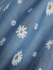 Daisy Flower Print Lace Up Cold Shoulder T-shirt and High Waisted Flare Pants Plus Size Outfit - Bleu 