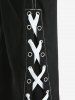 Checked Frilled Cinched Handkerchief Hem Top and Lace Up Split Flare Pants Plus Size Outfit - Bleu 