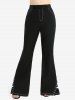 Checked Frilled Cinched Handkerchief Hem Top and Lace Up Split Flare Pants Plus Size Outfit - Bleu 