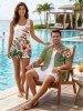 Matching Hawaii Shirt and Romper Hibiscus Flower Tropical Leaf Print for Couples -  