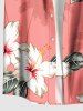 Men's Coconut Tree Hibiscus Flower Leaf Print Hawaii Button Pocket Shirt - Rose 3XL