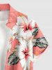 Men's Coconut Tree Hibiscus Flower Leaf Print Hawaii Button Pocket Shirt - Rose 3XL