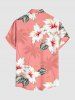 Men's Coconut Tree Hibiscus Flower Leaf Print Hawaii Button Pocket Shirt - Rose 3XL