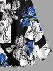 Colorblock Flower Print Hawaii Split A Line Skirt - Noir M