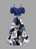 Colorblock Flower Print Hawaii Split A Line Skirt - Noir L