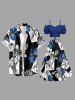 Colorblock Flower Print Hawaii Split A Line Skirt - Noir L