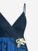 Tropical Leaf Hibiscus Flower Print Hawaii Surplice A Line Dress - Bleu 1X