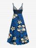 Tropical Leaf Hibiscus Flower Print Hawaii Surplice A Line Dress - Bleu 1X