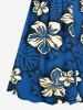 Tropical Leaf Hibiscus Flower Print Hawaii Surplice A Line Dress - Bleu 1X