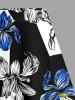 Colorblock Flower Print Hawaii Split A Line Skirt -  