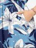 Tropical Leaf Flower Print Hawaii Split Pocket A Line Midi Dress - Bleu clair XXS