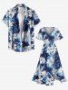 Tropical Leaf Flower Print Hawaii Split Pocket A Line Midi Dress - Bleu clair XXS