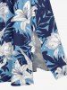 Tropical Leaf Flower Print Hawaii Split Pocket A Line Midi Dress - Bleu clair XXS