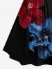 Two Tone Flower Print Hawaii Ruched Crisscross Strappy A Line Dress - Noir 6X