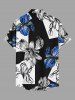 Colorblock Flower Print Hawaii Button Pocket Shirt For Men -  