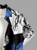 Colorblock Flower Print Hawaii Button Pocket Shirt For Men -  