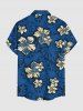 Tropical Leaf Hibiscus Flower Print Hawaii Button Pocket Shirt For Men -  