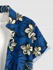 Tropical Leaf Hibiscus Flower Print Hawaii Button Pocket Shirt For Men -  