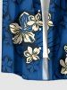 Tropical Leaf Hibiscus Flower Print Hawaii Button Pocket Shirt For Men -  