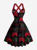 Skulls Cherry Print Hawaii Halter Crisscross Strappy A Line Dress - Rouge XL