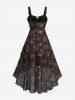 Rose Flower Print Lace Up Grommets Split High Low Dress -  