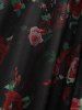 Rose Flower Print Lace Up Grommets Split High Low Dress -  