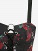Rose Flower Print Lace Up Grommets Split High Low Dress -  