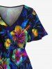 Hibiscus Flower Leaf Print Split Hawaii Midi Dress -  