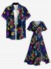 Hibiscus Flower Leaf Print Split Hawaii Midi Dress -  