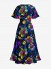Hibiscus Flower Leaf Print Split Hawaii Midi Dress -  