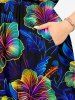 Hibiscus Flower Leaf Print Split Hawaii Midi Dress -  