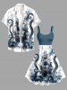 Octopus Sailboat Sea Waves Tie Dye Print Hawaii Tank Dress - Paon Bleu XS