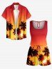Coconut Tree Ombre Print Cinched Hawaii Romper - Orange Foncé XXS