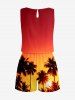Coconut Tree Ombre Print Cinched Hawaii Romper - Orange Foncé XXS