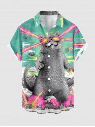 Cat Mountain Print Hawaii Button Pocket Shirt For Men - Émeraude M
