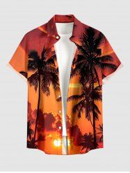 Coconut Tree Sun Cloud Print Buttons Pocket Hawaii Shirt For Men - Orange Foncé L