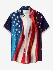 Patriotic American Flag Print Buttons Pocket Shirt For Men -  