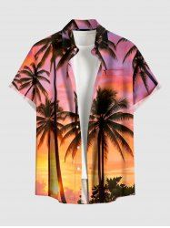 Coconut Tree Ombre Print Buttons Pocket Hawaii Shirt For Men - Violet clair S