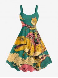 Dinosaur Cat Cloud Print Hawaii Tank Dress -  