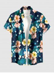 Flowers Tropical Leaf Print Buttons Pocket Hawaii Shirt For Men - Turquoise Foncée 5XL