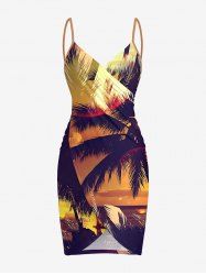 Coconut Tree Sun Seascape Print Convertible Hawaii Beach Cover - Brun Doré 1X